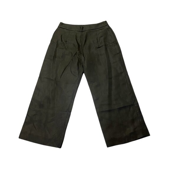 J Crew Pants Womens 10 Black Wide Leg Crop Pleated High Rise Linen NWT $128 - Picture 2 of 9